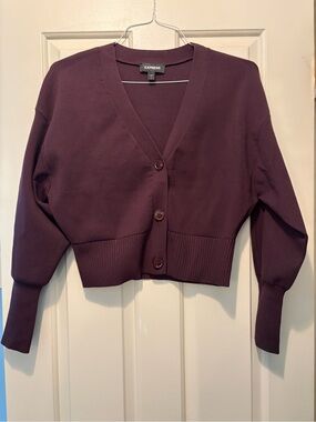 Express Women's Plum Dolman Sleeve Cropped Cardigan Sweater